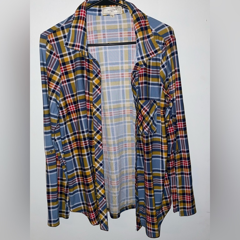 No Comment Plaid Button-Up Shirt Juniors XL
